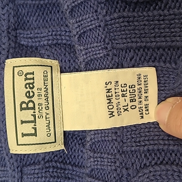 L.L. Bean Classic Cable Knit Crew Neck Cotton Sweater Blue Size XL - Picture 8 of 9